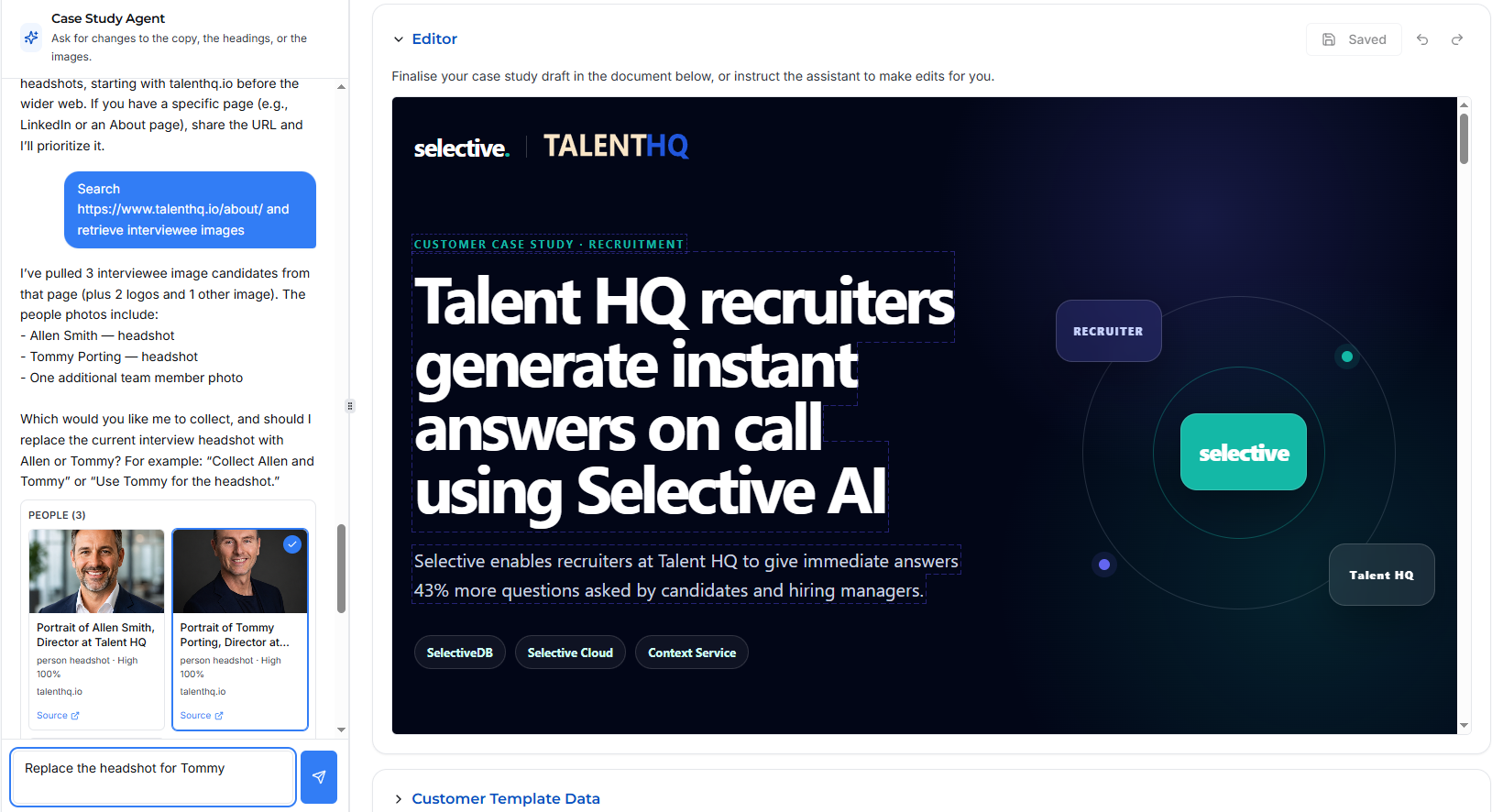 The Substantiate AI-assisted case study editor